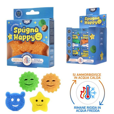 Happy Scrubby Bath Sponge - Reacts To Water Temperature -10x10x3cm