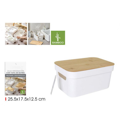 Caixa Plástico Pp Multiusos Com Tampa de Bambu 25,5x17,5x12,5 Cm
