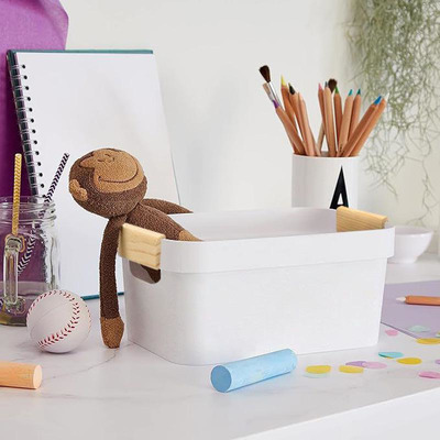 Cesto Multiusos Branco 26,5x17x12 Cm Com Pega Madeira