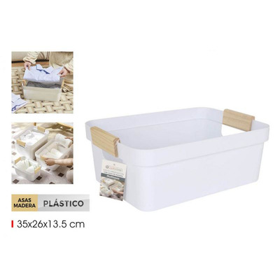 Cesto Multiusos Branco 35x26x13,5 Cm Com Pega Madeira